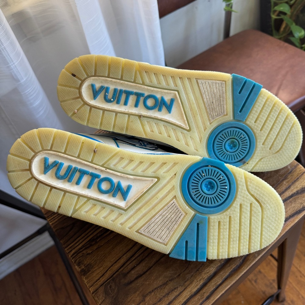 Louis Vuitton LV Trainer Sneakers White Blue Leather Men's Size 11 GO‎ 0270 - Picture 6 of 9